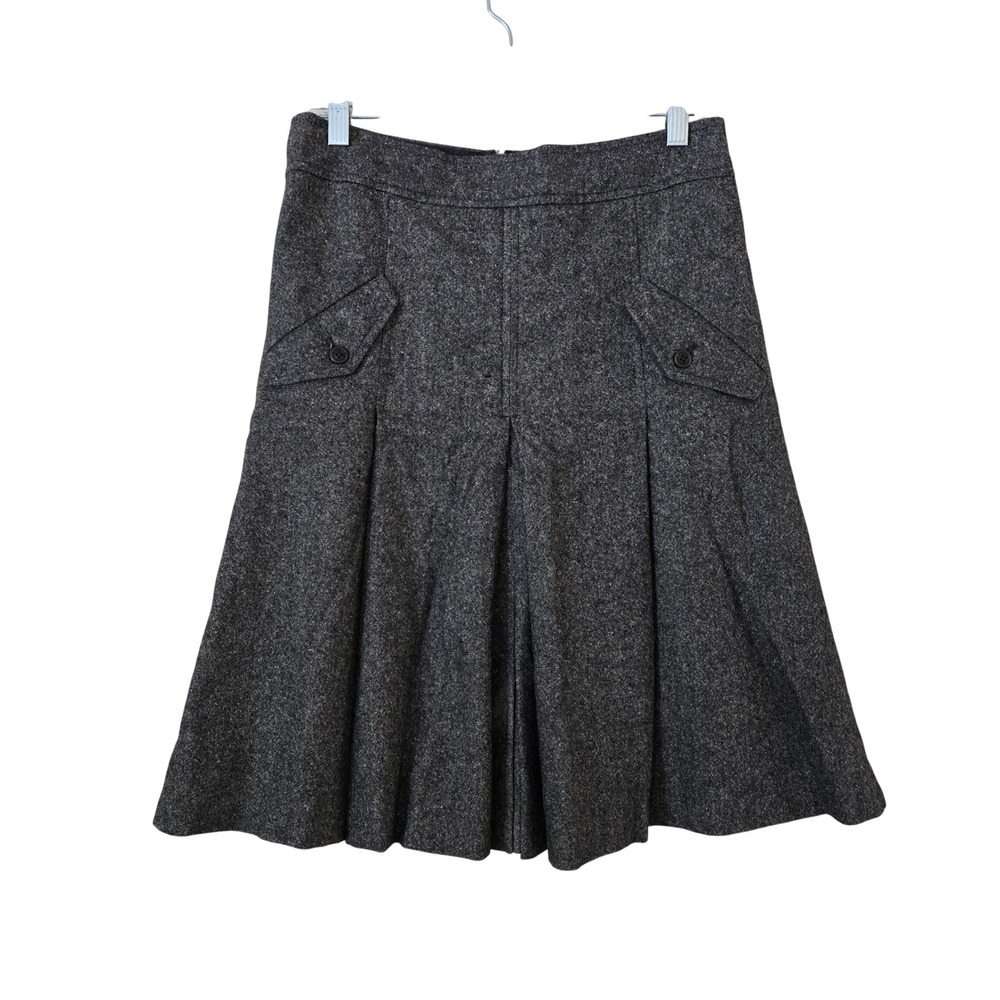 Ted Baker London Gray Wool Blend Pleated Tweed Skirt Size 2 Made in Portugal